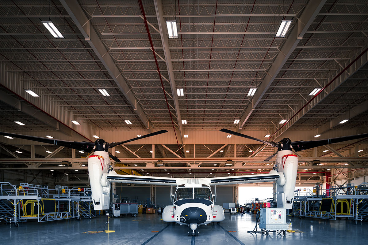 Bell helicopter in hangar